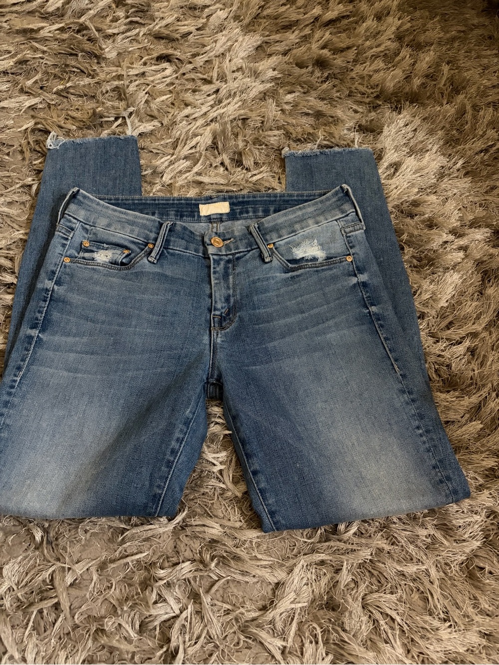 MOTHER Straight Leg Jeans in Medium Blue Wash
